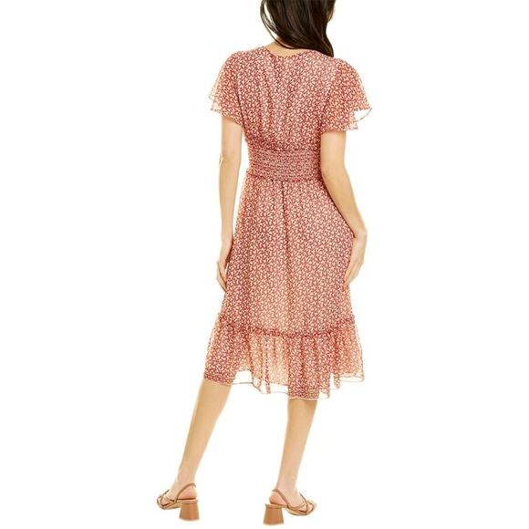 Max Studio Flounce Midi Dress Womens Medium Cream Baked Apple Bud Tiered Smocked - Picture 6 of 11